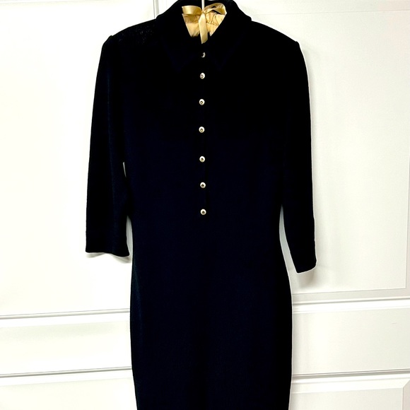 St. John Collection Black Dress with Gold Buttons - Picture 2 of 11